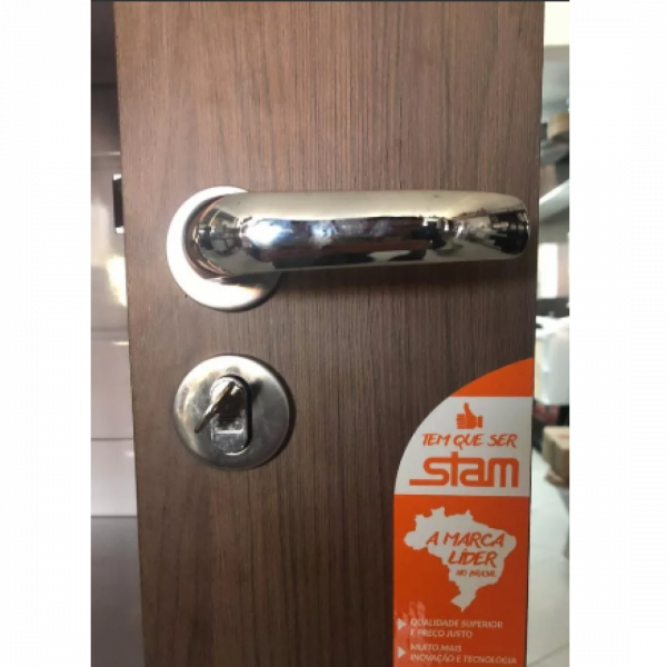 Fechadura Rolete Stam Porta Pivotante Roseta Redonda com Maçaneta - Imagem 2