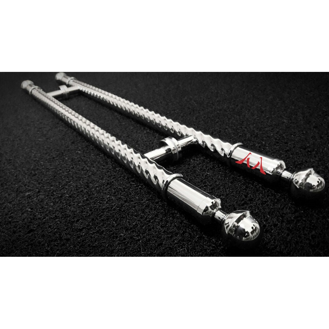 Puxador Inox Tubular Ondulado 110x60cm Detalhado nas Pontas para Portas e Portões -Espessura 38mm - Imagem 2