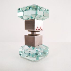 Puxador Vidro Lapidado Quadrado Base Inox