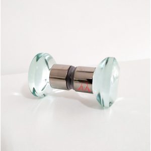Puxador Vidro Lapidado Redondo Base Inox